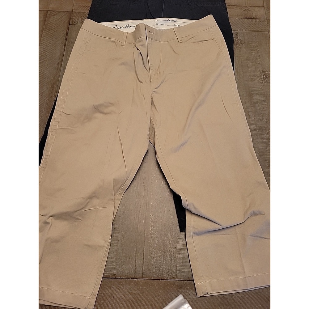 2 Pair Eddie Baurer Pants Blakely Chino 18 Tan Capriā Sand Cotton Stretch 36x22